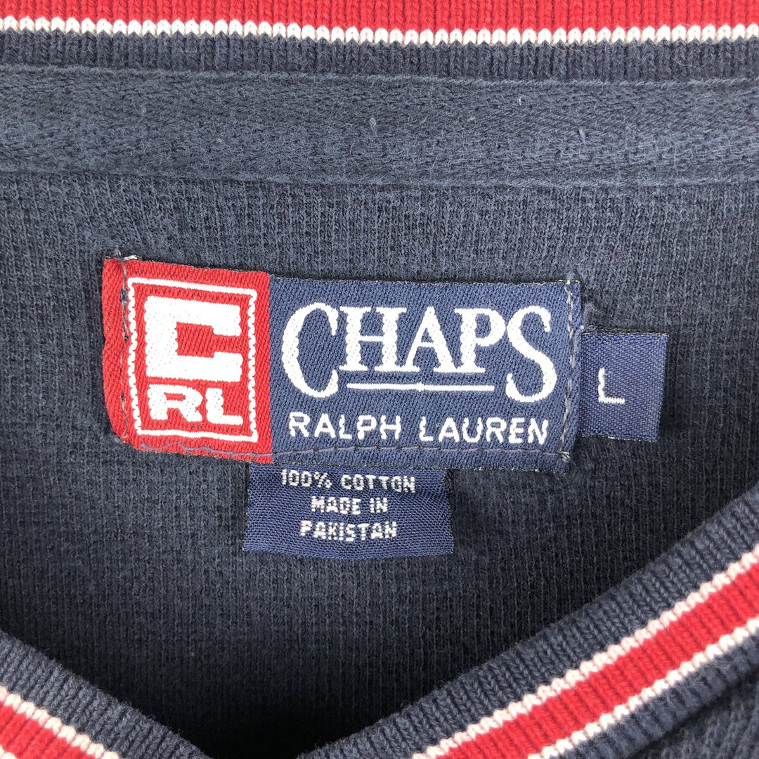 Ralph Lauren Chaps V-neck cotton knit sweater, size L, men's cotton navy blue type Vintage Second Hand