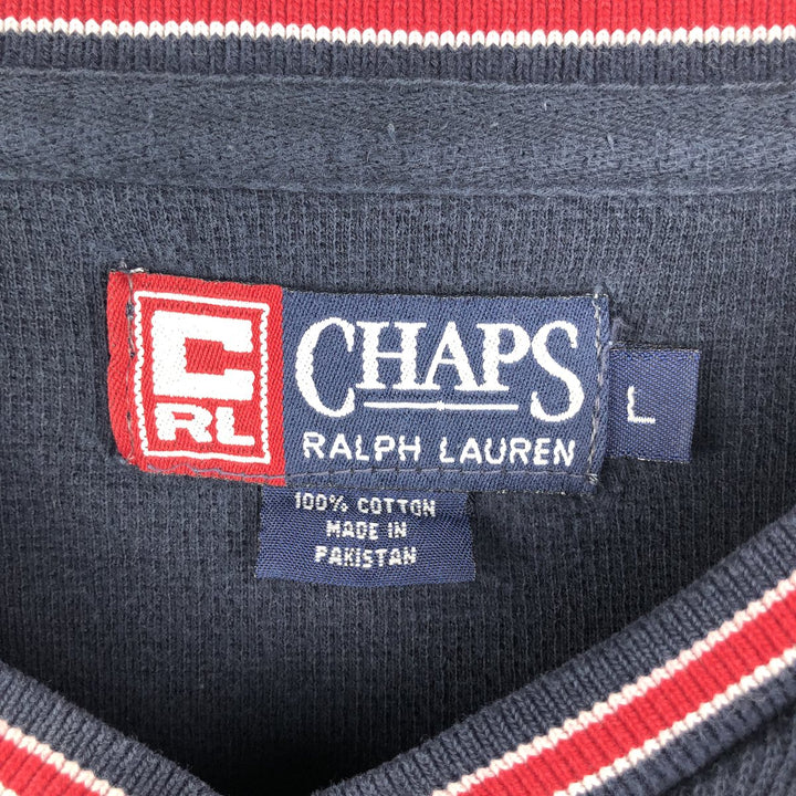 Ralph Lauren Chaps V-neck cotton knit sweater, size L, men's cotton navy blue type Vintage Second Hand