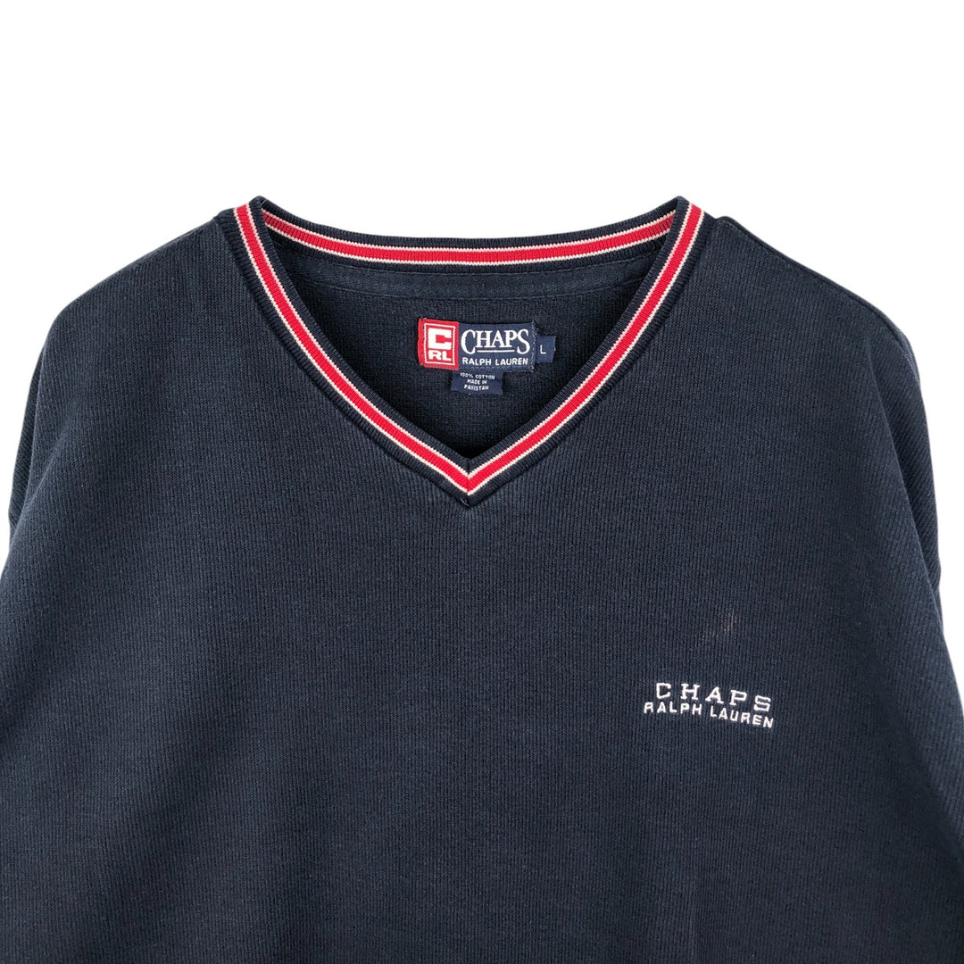 Ralph Lauren Chaps V-neck cotton knit sweater, size L, men's cotton navy blue type Vintage Second Hand
