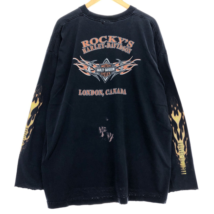 Big size 00'S Harley Davidson Eagle Pattern Fire Pattern Long T-shirt Long T Men's XXXL equivalent /eaa432258