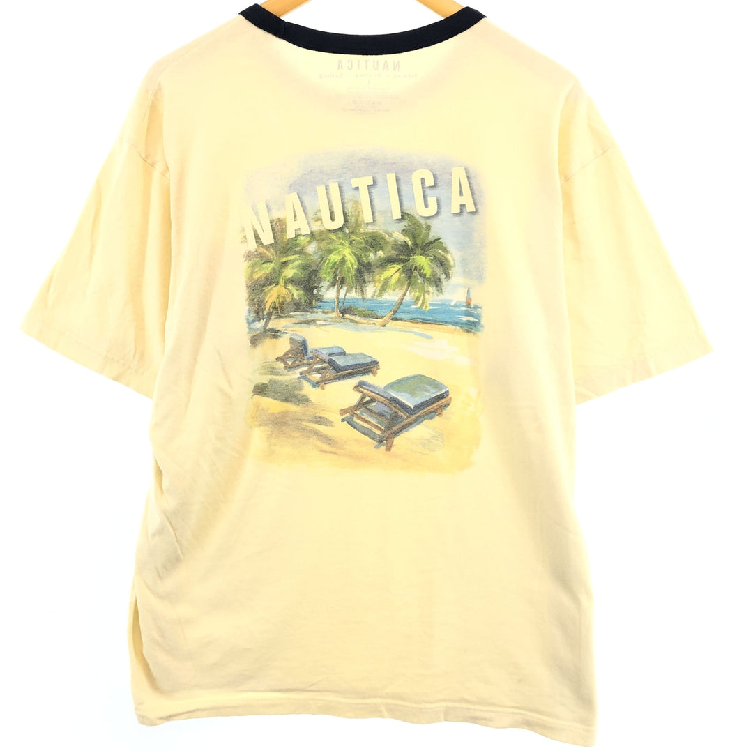NAUTICA Back Print Short Sleeve Pocket T-Shirt Men's L cotton yellow type Vintage Second Hand