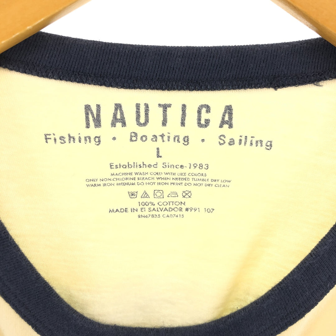 NAUTICA Back Print Short Sleeve Pocket T-Shirt Men's L cotton yellow type Vintage Second Hand