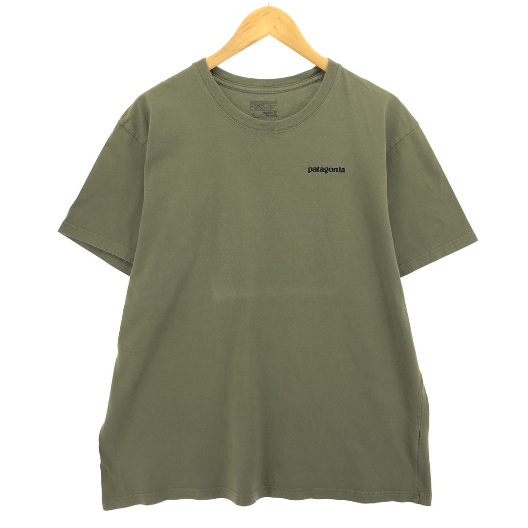 Patagonia REGULAR FIT 38906FA16 Back Print Short Sleeve Logo T-Shirt Men's XL cotton Khaki type sage green Vintage Second Hand
