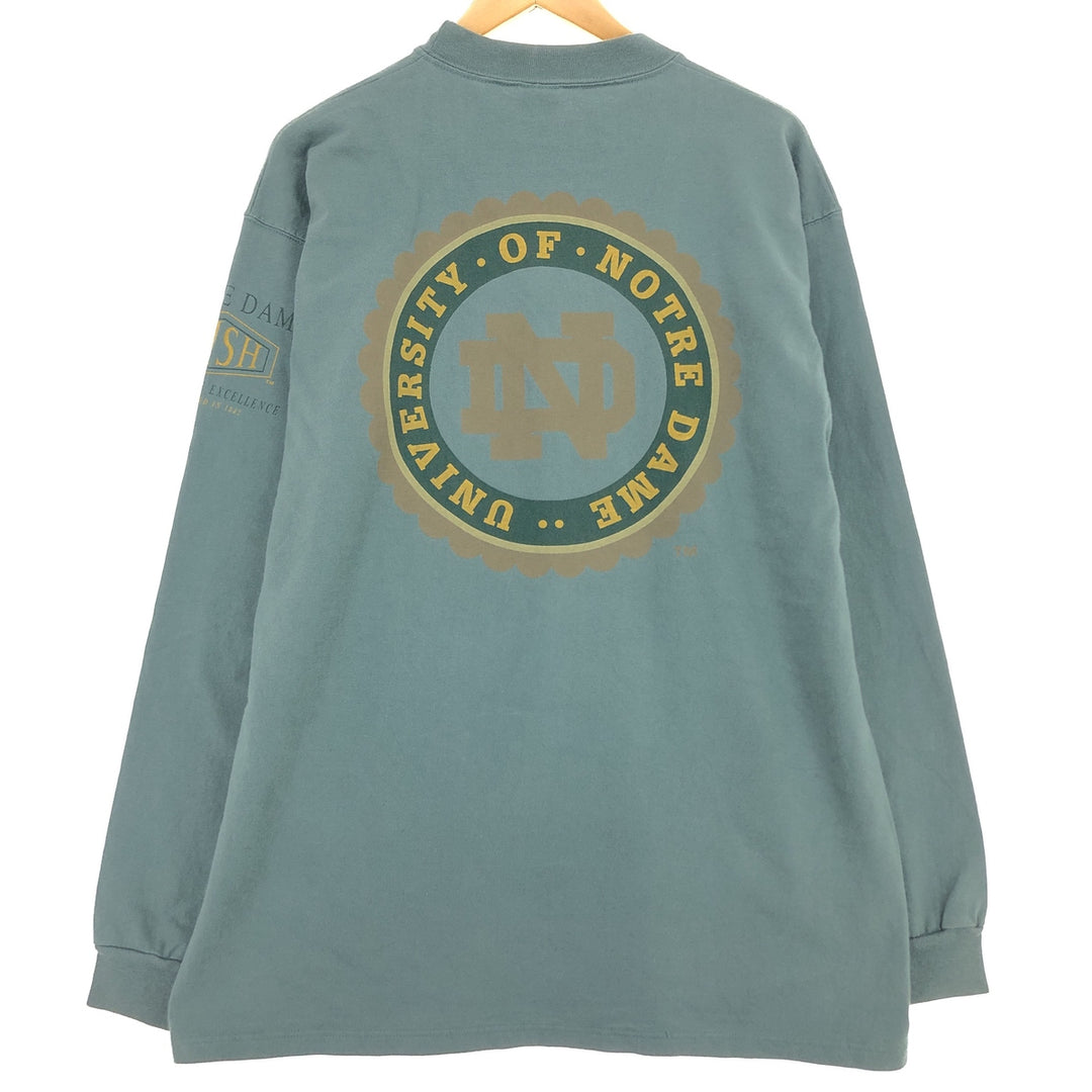 90'S NOTRE DAME University of Notre Dame FIGHTIN' IRISH Long Sleeve T-Shirt, Made in USA, Men's L Size, Vintage /eaa432992