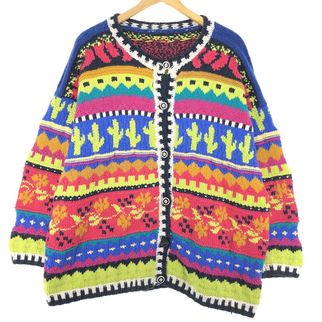 90'S all-over print knit cardigan, ladies' XL /eaa433299