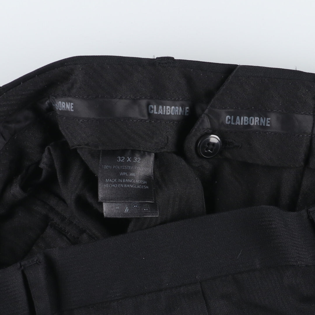 CLAIBORNE Two-pleat slacks pants for men, size w32 polyester black type Vintage Second Hand