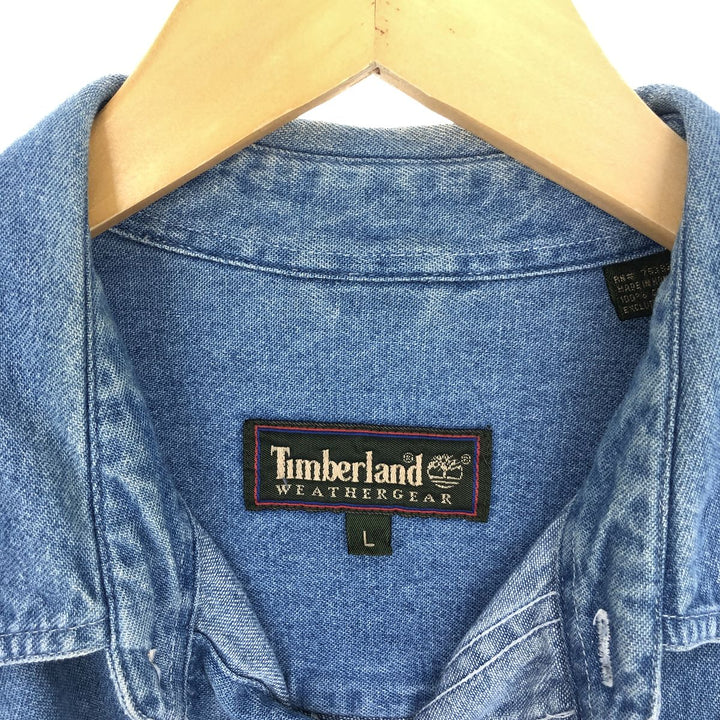 90'S Timberland WEATHERGEAR Long Sleeve Denim Shirt Men's L Vintage /eaa433848