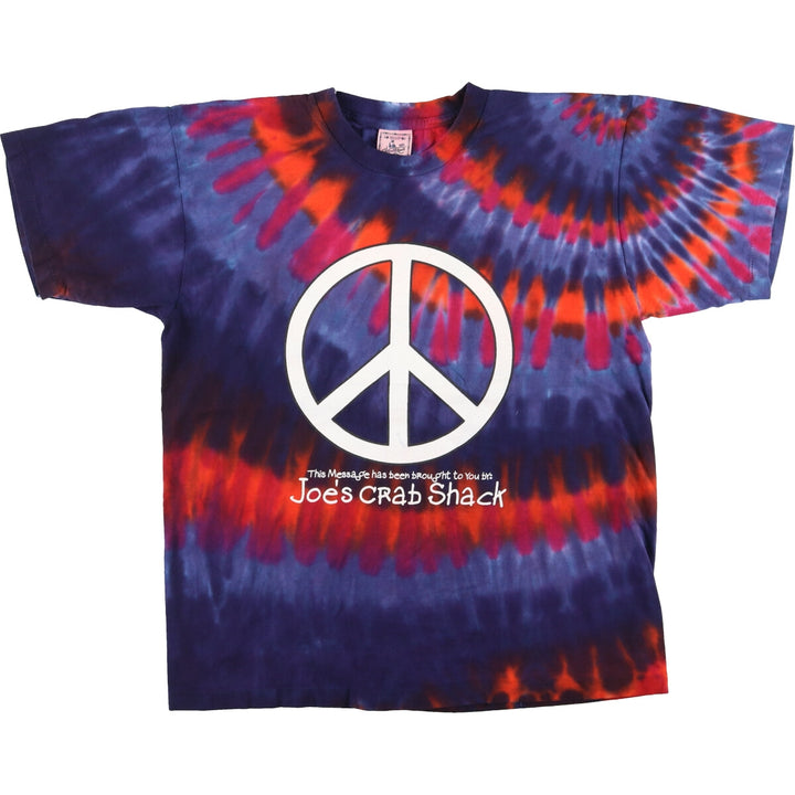 80s-90'S ALORE Jaws Crab Shack Tie-dye Pattern Peace Mark Print T-shirt Made in USA Men's L Vintage/eaa433913