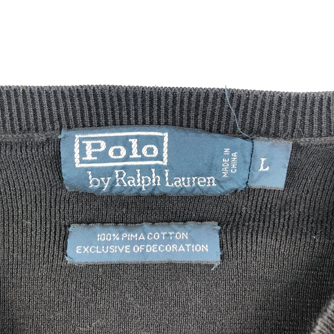 Ralph Lauren POLO by Ralph Lauren V-neck Pima cotton knit sweater, men's size L Pima Cotton black type Vintage Second Hand