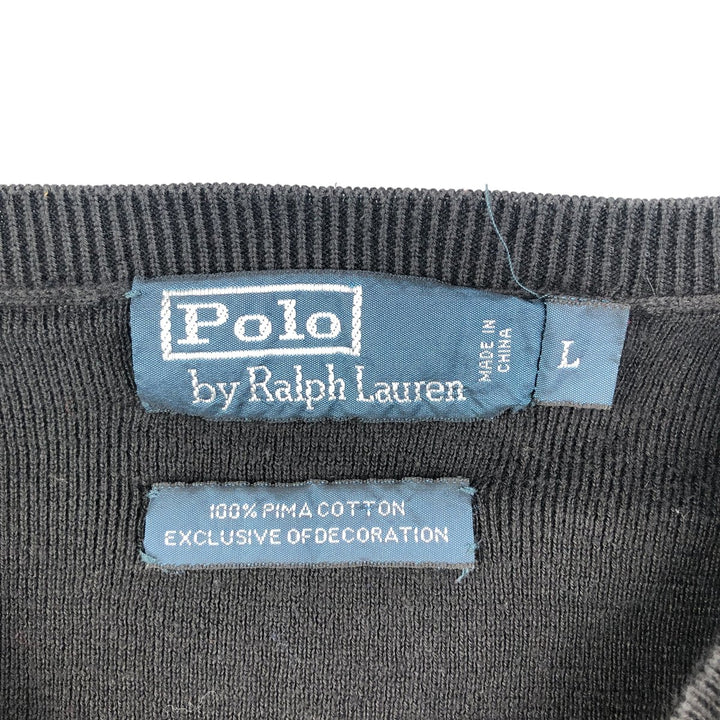 Ralph Lauren POLO by Ralph Lauren V-neck Pima cotton knit sweater, men's size L Pima Cotton black type Vintage Second Hand