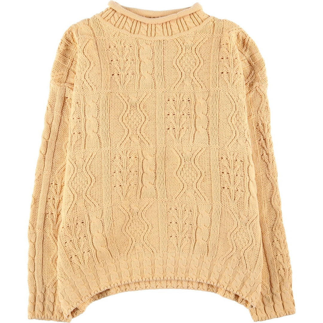 Vintage 1980'S LL Bean cable knit roll neck cotton knit sweater, Made in USA, Women's XL cotton yellow type Vintage Second Hand