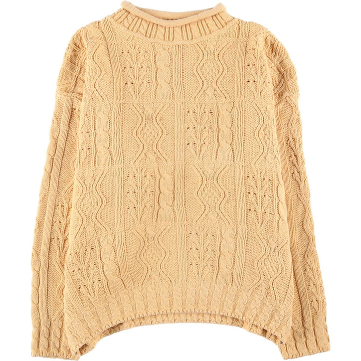 Vintage 1980'S LL Bean cable knit roll neck cotton knit sweater, Made in USA, Women's XL cotton yellow type Vintage Second Hand