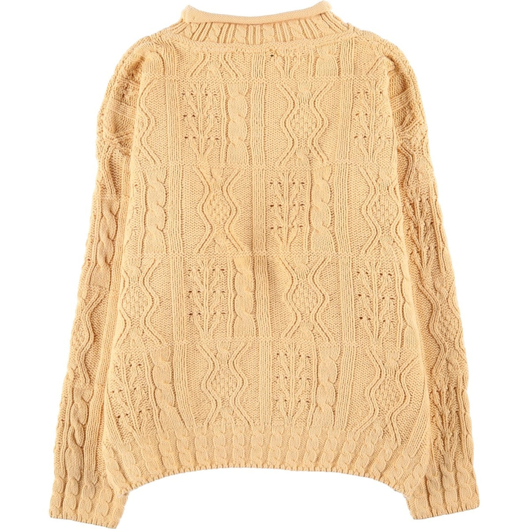 Vintage 1980'S LL Bean cable knit roll neck cotton knit sweater, Made in USA, Women's XL cotton yellow type Vintage Second Hand