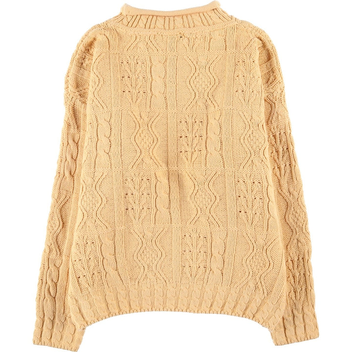 Vintage 1980'S LL Bean cable knit roll neck cotton knit sweater, Made in USA, Women's XL cotton yellow type Vintage Second Hand