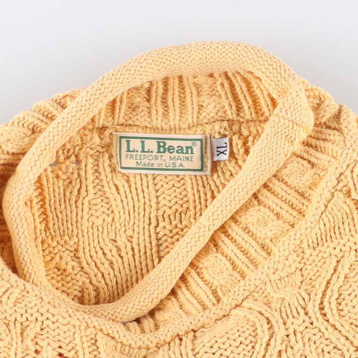 Vintage 1980'S LL Bean cable knit roll neck cotton knit sweater, Made in USA, Women's XL cotton yellow type Vintage Second Hand