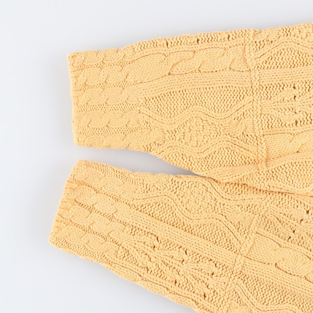 Vintage 1980'S LL Bean cable knit roll neck cotton knit sweater, Made in USA, Women's XL cotton yellow type Vintage Second Hand
