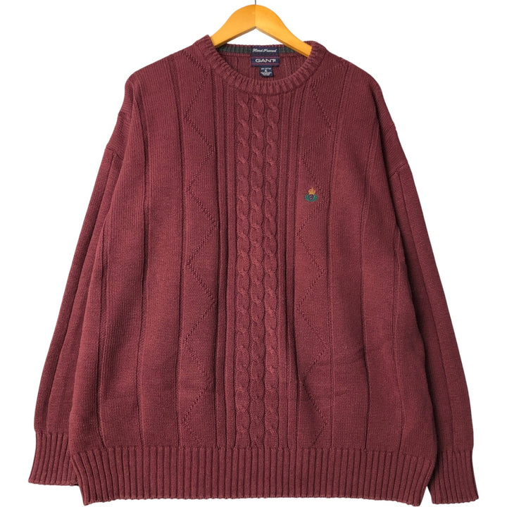 Vintage 90'S GANT cotton knit sweater, men's size XL cotton wine-red Vintage Second Hand