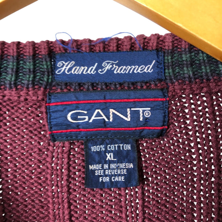 Vintage 90'S GANT cotton knit sweater, men's size XL cotton wine-red Vintage Second Hand