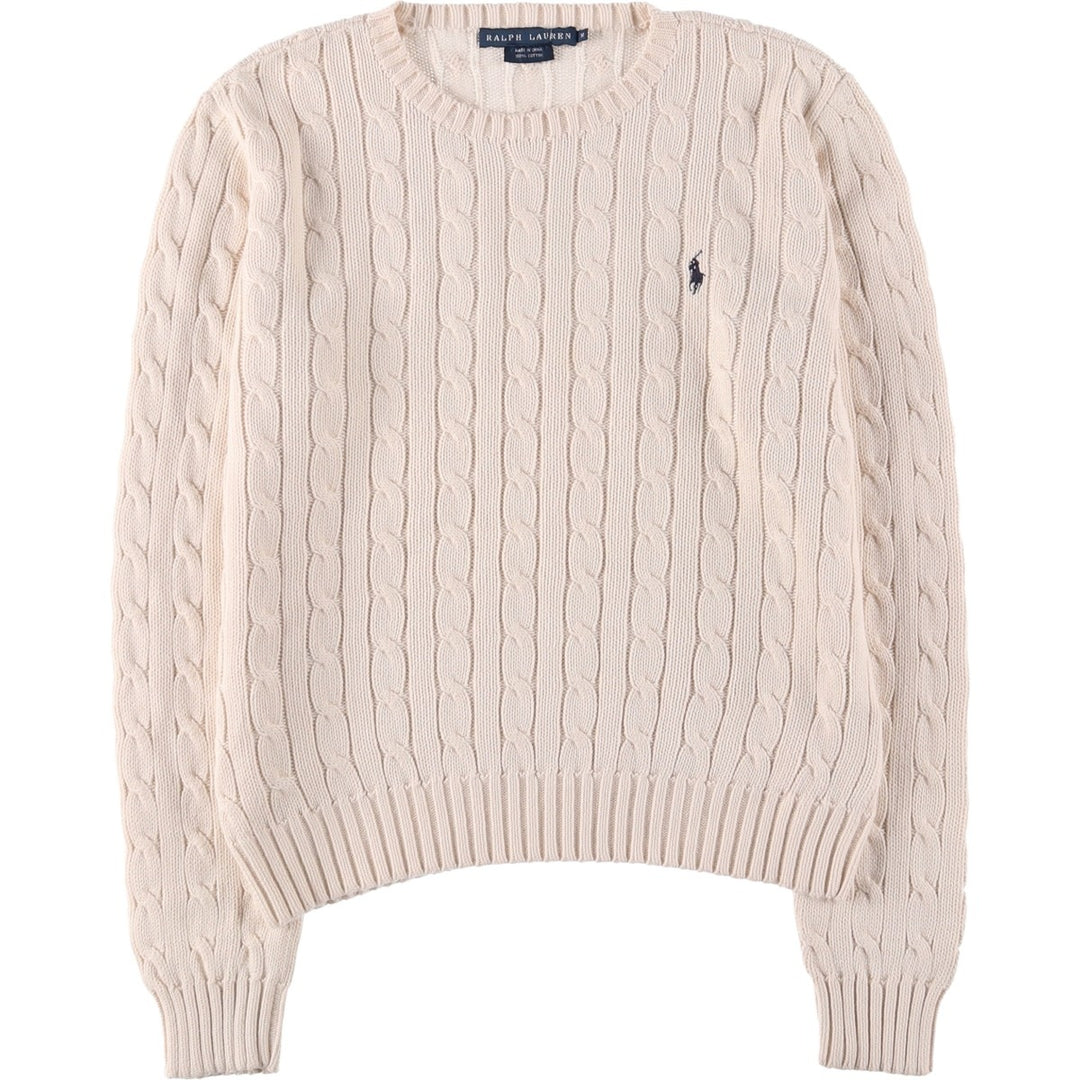 Ralph Lauren Cable Knit Cotton Sweater Women's M Size cotton pale white type Vintage Second Hand