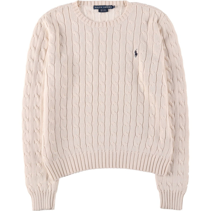 Ralph Lauren Cable Knit Cotton Sweater Women's M Size cotton pale white type Vintage Second Hand