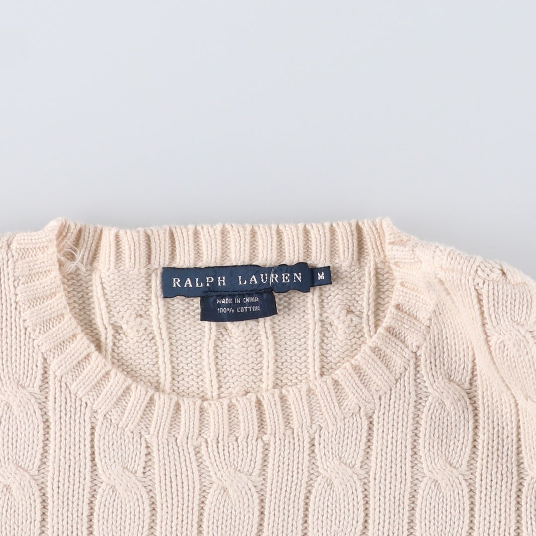 Ralph Lauren Cable Knit Cotton Sweater Women's M Size cotton pale white type Vintage Second Hand