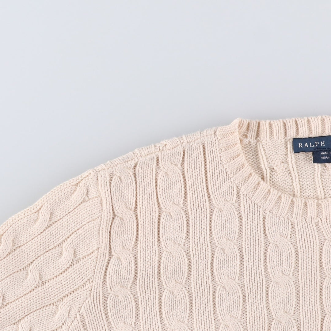 Ralph Lauren Cable Knit Cotton Sweater Women's M Size cotton pale white type Vintage Second Hand