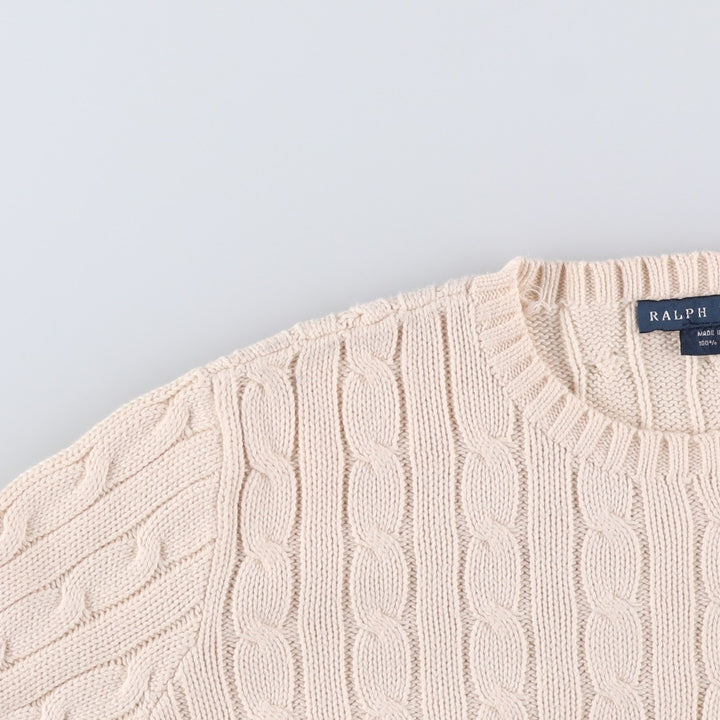 Ralph Lauren Cable Knit Cotton Sweater Women's M Size cotton pale white type Vintage Second Hand