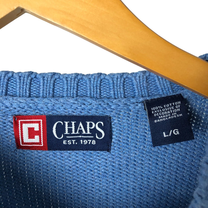 Chaps Cotton Knit Sweater, Men's Size L cotton Blue type light blue Vintage Second Hand