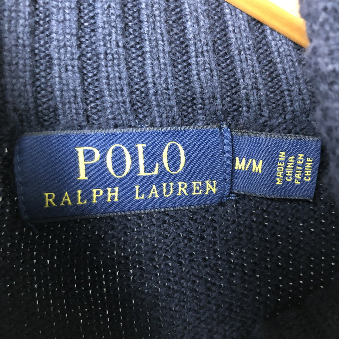 Ralph Lauren POLO RALPH LAUREN cotton knit half-button sweater, men's size M cotton navy blue type Vintage Second Hand