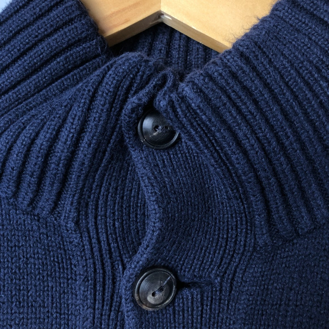 Ralph Lauren POLO RALPH LAUREN cotton knit half-button sweater, men's size M cotton navy blue type Vintage Second Hand