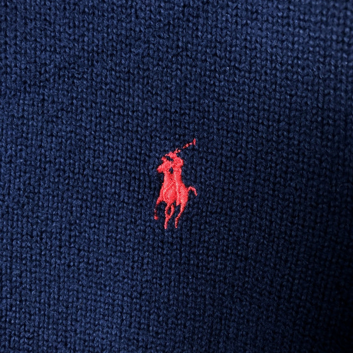 Ralph Lauren POLO RALPH LAUREN cotton knit half-button sweater, men's size M cotton navy blue type Vintage Second Hand