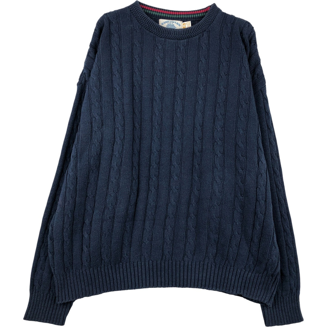 HAMPTON BAY Cable Knit Cotton Sweater, Made in USA, Men's XXL cotton navy blue type Vintage Second Hand