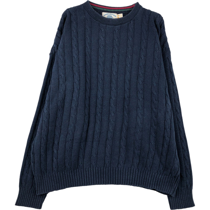 HAMPTON BAY Cable Knit Cotton Sweater, Made in USA, Men's XXL cotton navy blue type Vintage Second Hand