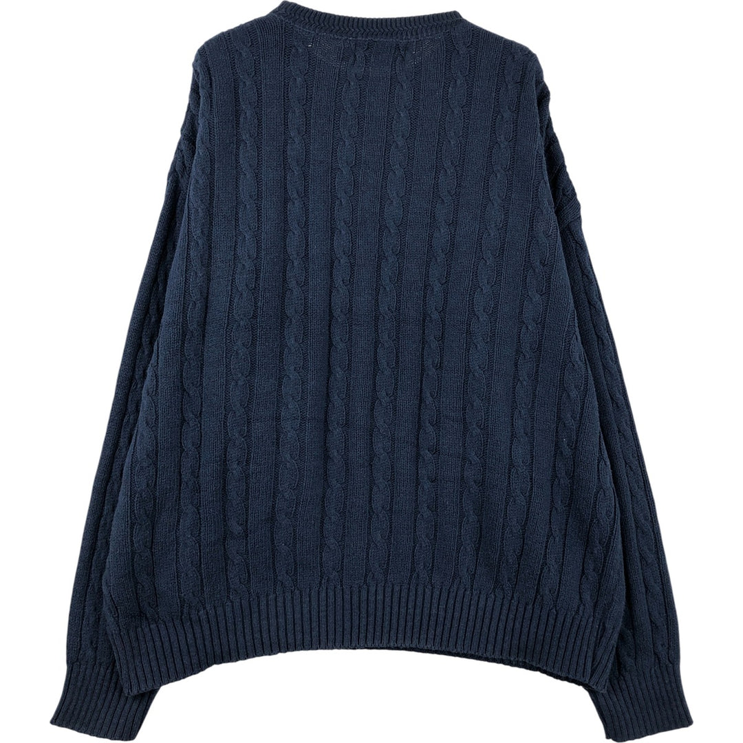 HAMPTON BAY Cable Knit Cotton Sweater, Made in USA, Men's XXL cotton navy blue type Vintage Second Hand