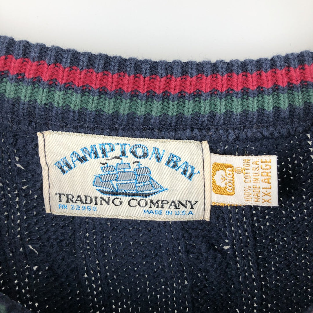 HAMPTON BAY Cable Knit Cotton Sweater, Made in USA, Men's XXL cotton navy blue type Vintage Second Hand