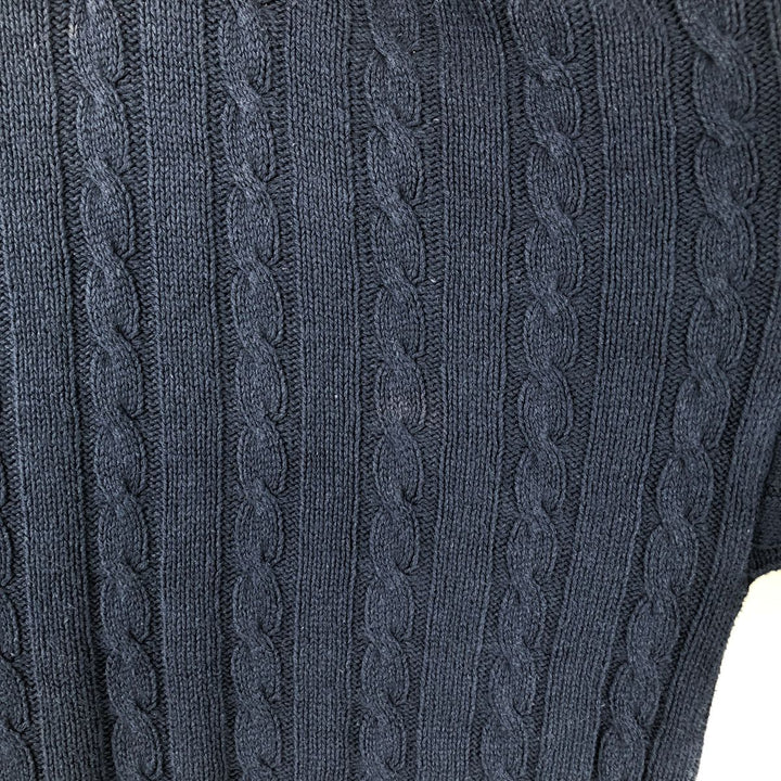 HAMPTON BAY Cable Knit Cotton Sweater, Made in USA, Men's XXL cotton navy blue type Vintage Second Hand