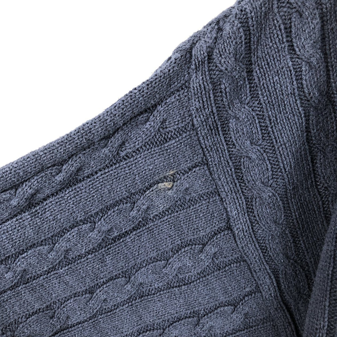 HAMPTON BAY Cable Knit Cotton Sweater, Made in USA, Men's XXL cotton navy blue type Vintage Second Hand