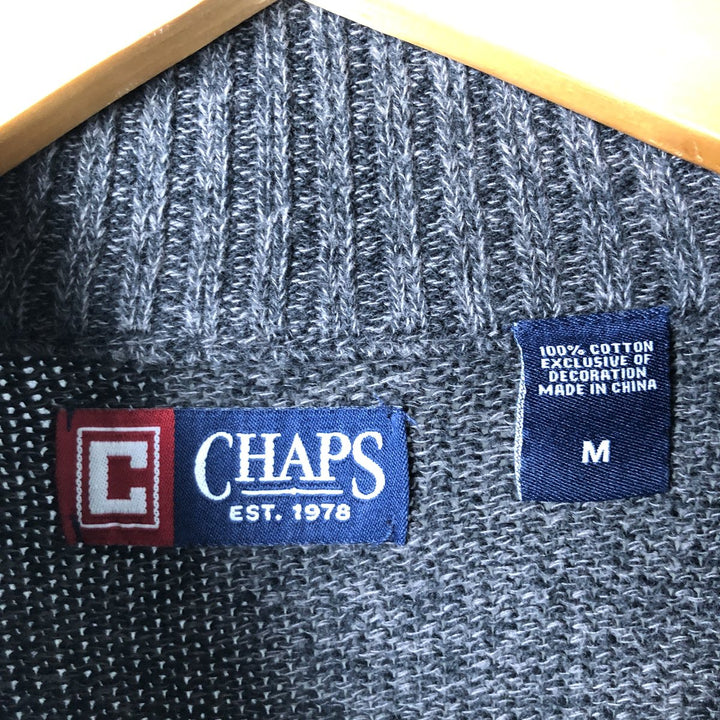 CHAPS Cotton Knit Half-Button Sweater, Men's Size M cotton Charcoal Vintage Second Hand