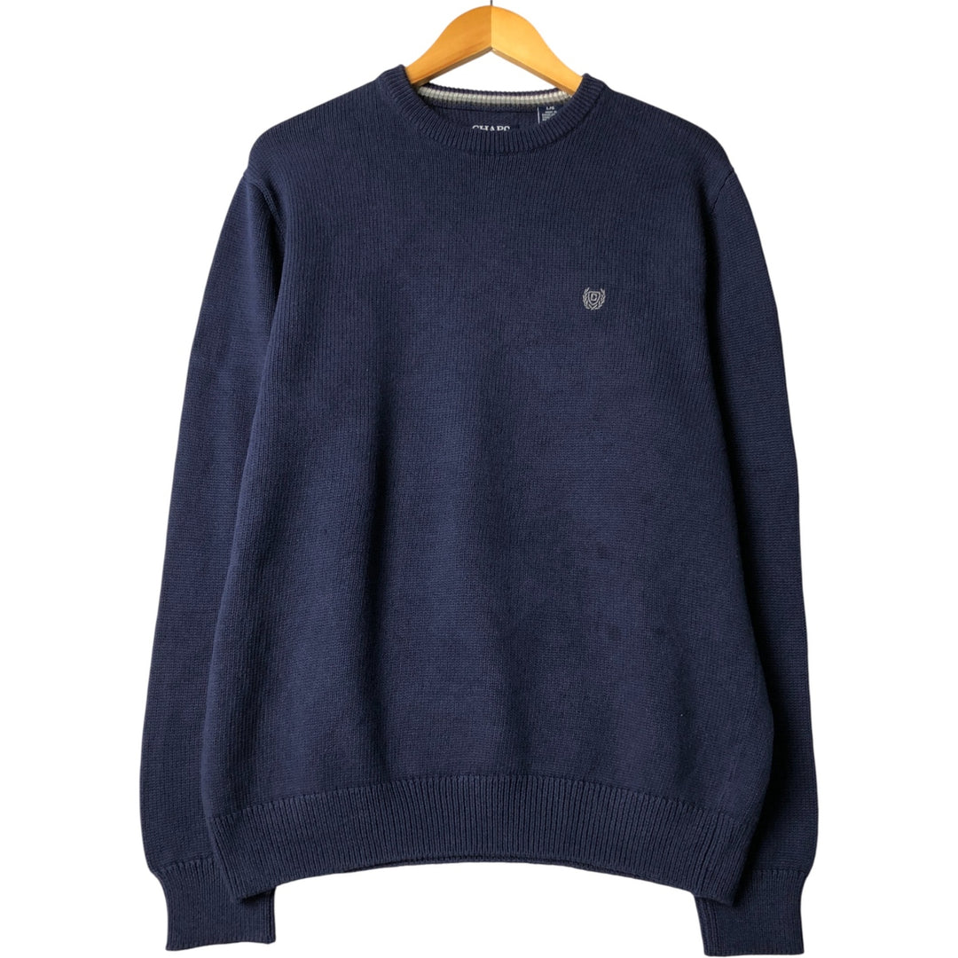 Chaps Cotton Knit Sweater, Men's Size L cotton navy blue type Vintage Second Hand