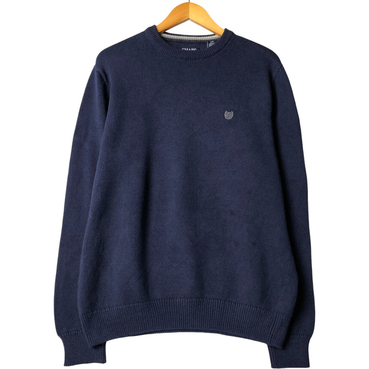 Chaps Cotton Knit Sweater, Men's Size L cotton navy blue type Vintage Second Hand
