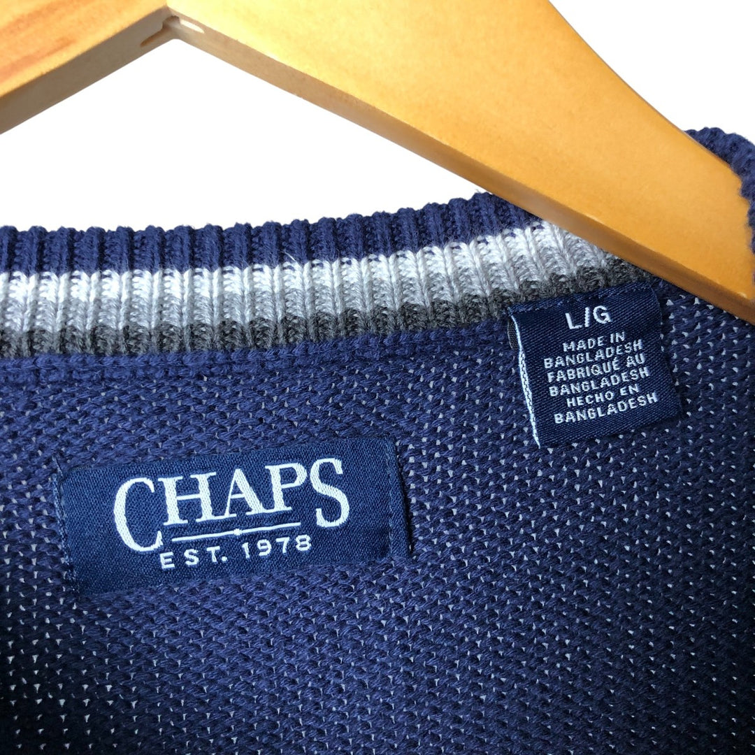 Chaps Cotton Knit Sweater, Men's Size L cotton navy blue type Vintage Second Hand