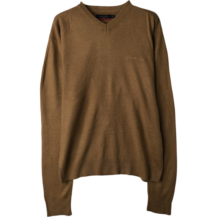 Pierre Cardin Paris V-neck acrylic knit sweater, men's size M acrylic beige type brown Vintage Second Hand