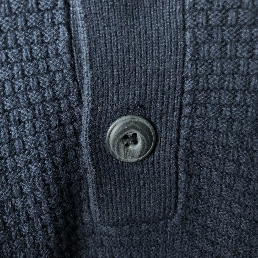 NAUTICA Cotton Knit Half-Button Sweater, Men's Size L cotton navy blue type Vintage Second Hand