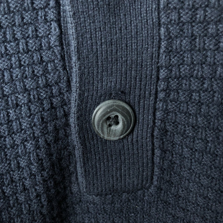 NAUTICA Cotton Knit Half-Button Sweater, Men's Size L cotton navy blue type Vintage Second Hand