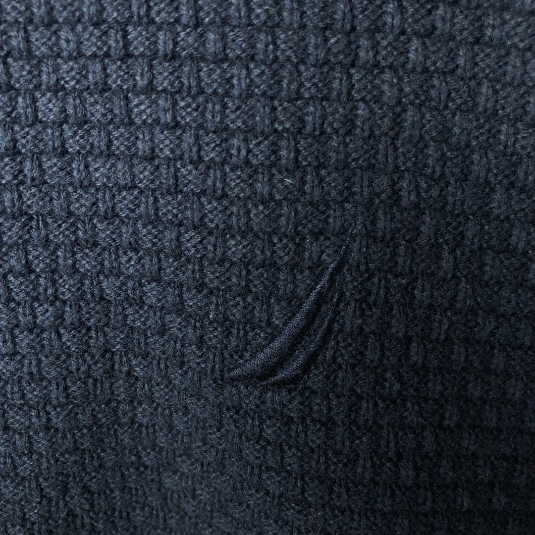 NAUTICA Cotton Knit Half-Button Sweater, Men's Size L cotton navy blue type Vintage Second Hand