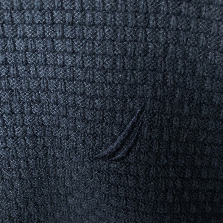 NAUTICA Cotton Knit Half-Button Sweater, Men's Size L cotton navy blue type Vintage Second Hand