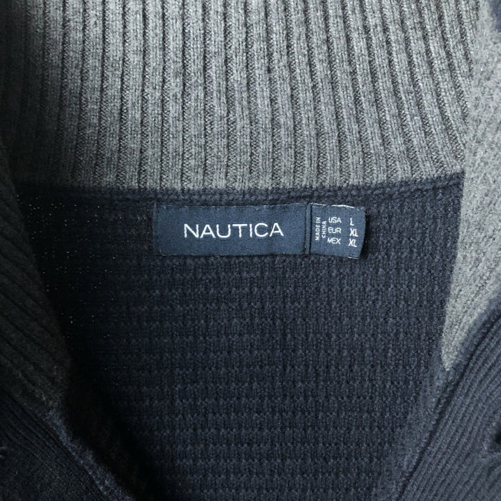 NAUTICA Cotton Knit Half-Button Sweater, Men's Size L cotton navy blue type Vintage Second Hand