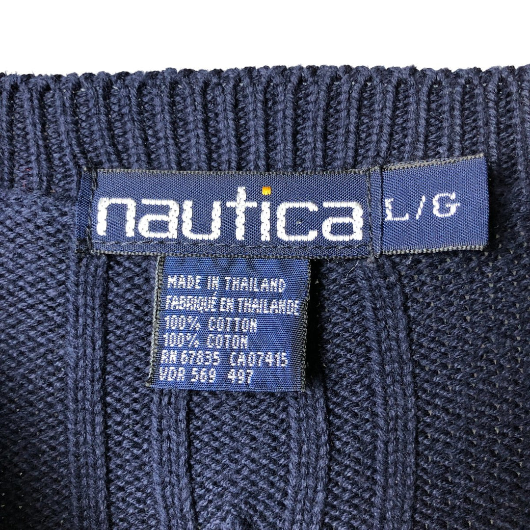 Vintage 90'S Nautica cable knit cotton sweater, size L, men's cotton navy blue type Vintage Second Hand