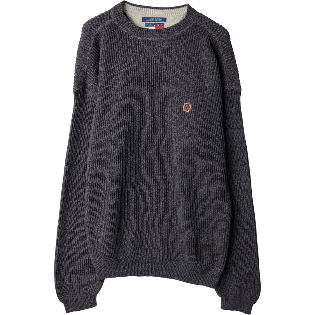 Vintage 90'S Tommy Hilfiger ribbed cotton knit sweater, size L, men's cotton gray type Vintage Second Hand