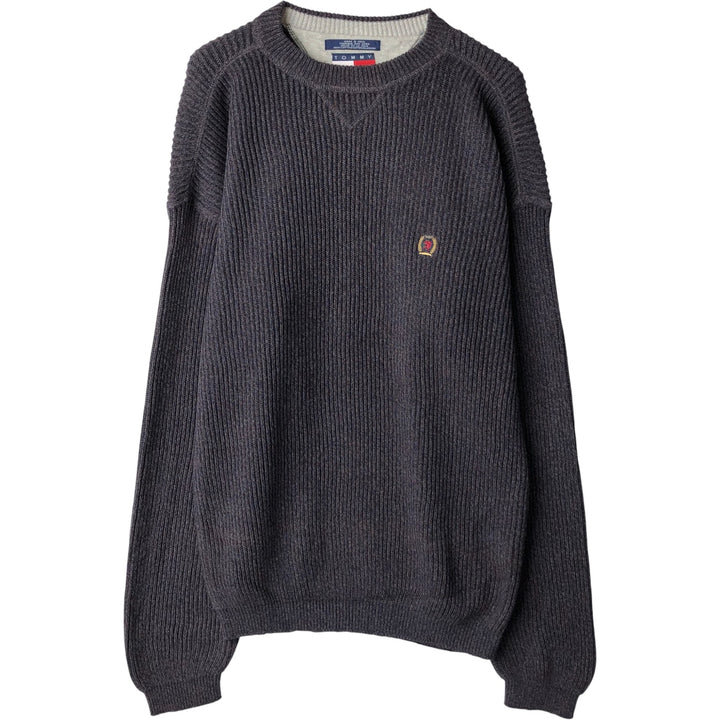 Vintage 90'S Tommy Hilfiger ribbed cotton knit sweater, size L, men's cotton gray type Vintage Second Hand